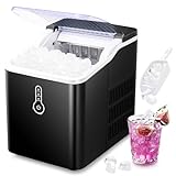 Ice Makers Countertop, Portable Ice Makers Countertop with Self-Cleaning,9 Bullet Cubes Ready in 8 Mins,26lbs/24H，with Ice Scoop and Ice Basket，for Home Kitchen Camping RV.(Black)