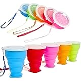 Stouge 5 Pack Silicone Collapsible Travel Water Cup,Portable Camping Cup with Lids Food Grade Mugs Set for Outdoor Drinking