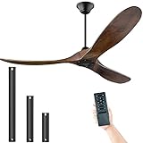 Ceiling Fan No Lights 70' Large Ceiling Fan, Outdoor Ceiling Fan for Patio, Wood Propeller Ceiling Fan Damp Rated 3 Blade Large Airflow Indoor Outdoor Farmhouse Ceiling Fan for Exterior House Porch