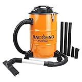 BACOENG 5.3-Gallon Ash Vacuum with Double Stage Filtration System, 10 Amp Ash Vacuum for Pellet Stoves with 1200W Powerful Suction, 5FT Metal Hose and 360° Rotating Wheel
