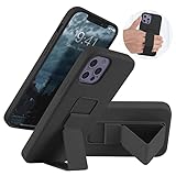 LAUDTEC Silicone iPhone 12/12 Pro case(6.1 in) with Stand/Kickstand, Vertical and Horizontal Stand Hand Strap Metal Kickstand Case,Flexible Soft Liquid Silicone Stand Case for iPhone 12/12 Pro(Black)