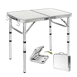 WHOMASS Camping Table Small Folding Table Portable, 3 Adjustable Height Foldable Camp Dining Table Lightweight Aluminum Fold Up Table for Outdoor Picnic Beach BBQ Cooking Home Use 2Ft