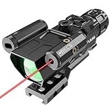 UUQ 4X32 Prism Optics Rifle Scope with Red Laser, Red Illuminated Reticle, Upgraded Buttons, and Glass Etched Reticle 4X Magnification - Fits 20mm Free Mounts - Suitable for Short-Distance Combat
