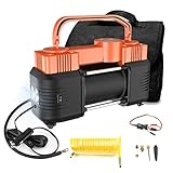 USTAR Portable Air Compressor Tire Inflator for Cars Vans Trucks SUV Motorcycles Bicycles Balls Toys, Dual Cylinder, 5 LED Light, with Mechanic Gauge 12V DC Adapter, Max Pressure 150PSI