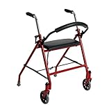 Drive Medical 1239RD Foldable Rollator Walker with Seat, Red, 1 Count (Pack of 1)
