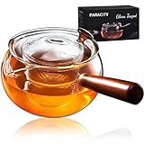 PARACITY Glass Teapot with Infuser Japanese Teapot Stovetop Safe Teapot Blooming and Loose Leaf Tea Maker with Wooden Handle Kyusu 11.8 oz 350 ml