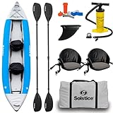 SOLSTICE Flare 1 to 2 Person Inflatable Fishing Kayak Boat For Adults & Kids 12'6'' X 37'' | Tandem 2 Adjustible Bucket Seats, Bungee Storage, Skeg, Pump & Bag | Heavy Duty Dropstitch & PVC Material