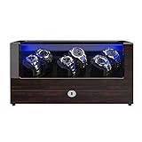 TRIPLE TREE Watch Winder, for Rolex Automatic Watches with Soft and Flexible Watch Pillows, Wooden Shell, Powered by Japanese Motor, Built-in Blue LED Illuminated