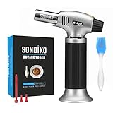 Sondiko Butane Torch, Refillable Kitchen Torch Lighter, Fit All Butane Tanks Kitchen Torch with Safety Lock and Adjustable Flame for Desserts, Creme Brulee, BBQ, and Baking-Butane Gas Is Not Included