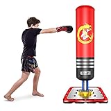 Dripex Freestanding Punching Bag - 47' Kids Heavy Boxing Bag with Suction Cup Steel Base, Children Free Stand Kickboxing Bags Kick Punch Bag | Red
