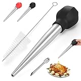 SCHVUBENR Large Turkey Baster with Cleaning Brush & Needle - Stainless Steel Baster Tool for Cooking - Easy to Use and Clean - Heavy Duty Baster Syringe - Flavor Meat Poultry, Beef, Chicken(Black)