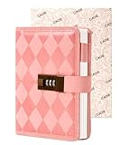 CAGIE Lock Dairy Leather Diary with Lock for Women Refillable Locking Journal Writing Notebook Girls Secret Journal with Combination Passwords, 5.5 x 7.8 in, Pink