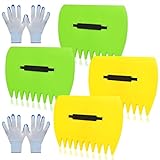 Leaf Scoops Hand Rakes, 2 Pairs Leaf Scoops and Claws with 2 Pairs Gloves, Lightweight Plastic Leaf Scoop, Large Leaf Grabbers for Picking Up Leaves, Clippings, Grass(2 Sets,Yellow+Green)