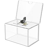 MaxGear Acrylic Donation Box with Lock and Sign Holder, Clear Ballot Box Donation Boxes for Fundraising (6.2' x 4.5' x 4') with Lock - Clear