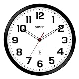 Sharp Atomic Analog Wall Clock - 12' Black Stylish Frame - Sets Automatically- Battery Operated - Easy to Read - Easy to Use – Modern Design and Style