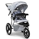 babyGap Trek Jogging Stroller - Lightweight Jogging Stoller with Extendable Canopy & Reclining Seat - Includes Car Seat Adapter - Made with Sustainable Materials, Grey Stripes