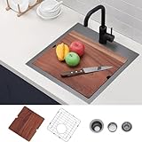 UFaucet Balck Drop in Bar Sink, 18x18 Top Mount Small Kitchen Sink, 18 Inch Stainless Steel Wet Bar Prep Sink Topmount Single Bowl Workstation RV Sink with Cutting Board&Stainless Steel Grid&Strainer