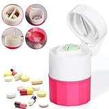 Pill Crusher and Grinder,SZREDU Small Size Vitamins and Tablets Grinder,Pill Crusher Grinder Fine Powder,Travel Pill Cutter with Cup,Multifunction Medicine Grinder with Pill Storage