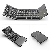VssoPlor Foldable Bluetooth Keyboard with Touchpad, Dual Modes Bluetooth/USB Wired Folding Wireless Keyboard, Portable Mini Pocket Size Travel Keyboard for Android Tablet Windows-Dark Gray