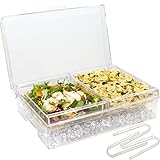 ImpiriLux Ice Chilled Two Section Party Platter- 2 Large Removable Serving Trays and Hinged Lid | Ideal for Pasta Salds, Appetizers, Seafood, Fruits, Meats, Desserts and More | 3 Tongs Included