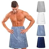 Mixweer 4 Pcs Men's Towel Wrap Adjustable Wrap Towel Shower Coral Fleece Bath Wrap Spa Shower Bath Robe Body Cover Up Towel for Men Gym Swimming Beach (White, Gray, Blue, Dark Blue)