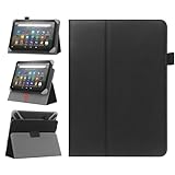 HoYiXi Universal Case for 7-8 inch Samsung Galaxy Lenovo Huawei Fire Tablet Protective Cover Two Position Adjustable with Stand and Hand Strap - Black