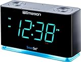 Emerson SmartSet Alarm Clock Radio with Bluetooth Speaker, Charging Station/Phone Chargers with USB port for iPhone/iPad/iPod/Android and Tablets, ER100301