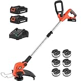 MAXLANDER 12 Inch 20V Cordless String Trimmer, 2 PCS 2.0Ah Battery Weed Wacker/Edger, 1 Quick Charger,6 PCS Replacement Spool Trimmer Lines, Length Adjustable, Powerful Lightweight Weed Eater