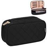 Relavel Small Makeup Bag, Travel Makeup Bag, Cosmetic Bag for Women, 2 Layer Travel Makeup Organizer, Black Make Up Pouch for Daily Use, Makeup Brush Holder, Waterproof Nylon, Durable Zipper (Black)
