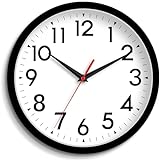 DAXSMY Wall Clock, Analog Clock 10 Inch, Silent Non-Ticking Wall Clocks Battery Operated Decorative for Kitchen, Office, Bedroom, Bathroom(Black)