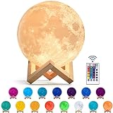 Mind-Glowing Moon Lamp - 3D Moon Night Light for Kids Bedroom - 16 Color LED Moon Ball for Space Decor - Magical Globe Nightlight with Stand, Touch/Remote - Cool Gifts for Girls & Boys (4.7 inch)