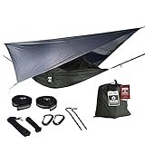 Oak Creek Camping Hammock and Accessories. Complete Package with Mosquito Bug Net, Rain Fly, Tree Straps. Great for Hiking, Backpacking, and Travel. Weighs Only 4 Pounds. Carbon Gray.