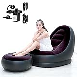 ptlsy Inflatable Chair with Household Air Pump,Air Inflatable Sofa Couch,Inflatable Lounge Gaming Chair for Indoor Livingroom Bedroom Readingroom Office Outdoor (Dark Blue and Black)