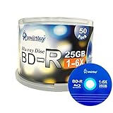 Smartbuy 50 Pack Bd-r 25gb 6X Blu-ray Single Layer Recordable Disc Logo Top Blank Data Video Media 50 Disc Spindle