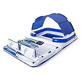 Bestway Hydro-Force Tropical Breeze 6 Person Inflatable Party Island Water Float Lounger with 6 Cupholders, Backrests, and Detachable Sun Shade