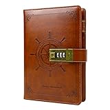 B6 Journal Vintage Brown Rudder Leather Journal Diary Notebook Three-Digit Password Combination Lock Creative Stationery (Brown)
