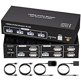 HDMI Dual Monitor kvm Switch 2 Monitors 2 Computers 4K@60Hz USB 3.0 Extended Display KVM switcher with 4 USB Ports Wired Controller 12V DC Adapter 2 USB Cables Included