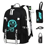 ASXMA Luminous Pattern Travel Laptop Backpack - Adjustable Shoulder Strap Waterproof Black Backpack With Usb Charging Port & Headphone Port School Backpack Includes Pencil Bag,combination Lock