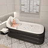 Inflatable Portable Bathtub-Family SPA Freestanding Bathtub with Bath Pillow-Inflatable Bathtub With Neck and Back Support-Suitable For Cold Plunge Tub-Training Tub-Ice Bath ＆ Hot Bath,63''X35''(Grey)