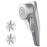 MR.SIGA Fabric Shaver and Lint Remover with 2 Speeds, Rechargeable Electric Lint Fuzz Remover with LED Lights and 2 Replaceable 6-Leaf Blades, Cream/Gray