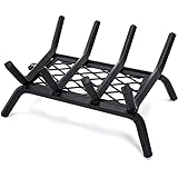 Fireplace Grates - Firewood Fire Wood Log Holder Rack 14 Inch with Ember Retainer, Inside Wrought Cast Iron Grill Fireplace Log Grate for Outdoor Camping Cooking