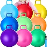 Meooeck 9 Pcs Hopper Ball Outdoor Bouncy Balls with Handles and Air Pump Jumping Hopping Ball for Girl Boy Exercise Ball Sit on School Sports Games Exercise, 9 Colors (15 Inch)