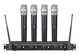GTD Audio 4 Handheld Wireless Microphone Cordless mics System, Ideal for Church, Karaoke, Dj Party, Range up to 300 ft,