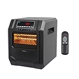 ZOKOP Electric Infrared Quartz Heater w/Remote Control, 4-Element Space Heater w/Temperature Control, Timer, Overheat Shut Off Protection, 3 Heat Settings, For Home Office Indoor, ETL, 750W/1500W