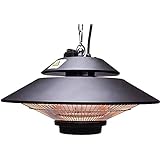 Hanover 1500W 16.7'' Infrared Halogen Steel Round Electric Hanging Heat Lamp with Remote Control | Powerful Heating for Outdoor Areas up to 56 Sq. Ft. | Ideal for Porch, Garage, Workshop | Black