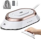 Newbealer Travel Iron with Dual Voltage - 120V/220V Lightweight Dry for Clothes (No Steam), Non-Stick Ceramic Soleplate, 302℉ Mini Heat Press Machine, w/Spray Bottle, Pouch & Silicone Stand