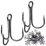 50 PCS Fishing Treble Hooks Size 2, Sharp Strong High Carbon Steel Treble Fish Hooks with Barbed for Trout Bass Catfish Snapper, Suitable for Freshwater Saltwater Fishing
