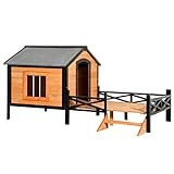 PawHut 67' Large Wooden Cabin Style Elevated Outdoor Dog House with Porch