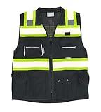 REXZUS Vero1992 (C) Vest Mens Class 2 Black Series Safety Vest With Zipper and Utility Pockets Premium Black Series Surveyors Vest (XX-Large, Black)