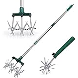 Altdorff Rotary Cultivator Set, 25'-63' Adjustable Gardening Rotary Tiller and Hand-Held Garden Cultivator swith Aluminum Detachable Tines, Reseeding Grass or Soil Mixing